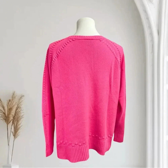 Sail to Sable crewneck sweater, hot pink pompoms pullover cashmere wool blend - Picture 12 of 16